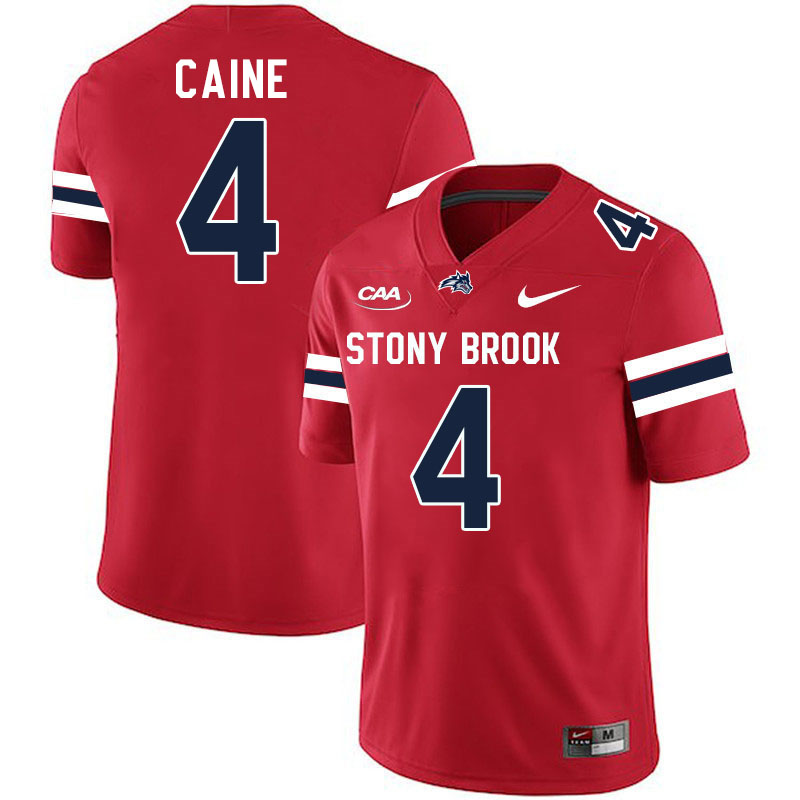 Stony Brook Seawolves #4 Kris Caine College Football Jerseys Stitched-Red